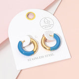Stainless Steel Two Tone Chunky Huggie Hoop Earrings