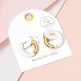Stainless Steel Two Tone Chunky Huggie Hoop Earrings