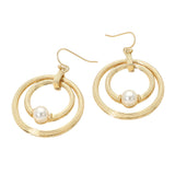 Pearl Accent Textured Chunky Layered Double Hoop Drop Dangle Earrings