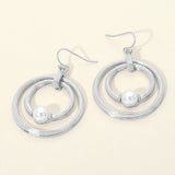 Pearl Accent Textured Chunky Layered Double Hoop Drop Dangle Earrings