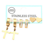 3Pairs - Stainless Steel Cross Drop Dangle Rhinestone Line Huggie Mini Hoop Heart Stud Earring Set