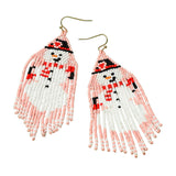 Beaded Snowman Fringe Dangle Earrings