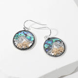Two Tone Starfish Abalone Stone Paved Wave Round Dangle Earrings
