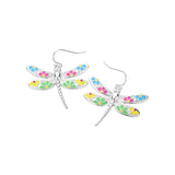 Flower Patterned Dragonfly Dangle Earrings