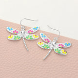 Flower Patterned Dragonfly Dangle Earrings