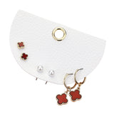 3Pairs - Quatrefoil Pearl Stud Quatrefoil Dangle Earring Set