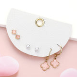 3Pairs - Quatrefoil Pearl Stud Quatrefoil Dangle Earring Set