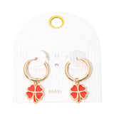 Clover Charm Drop Mini Huggie Hoop Earrings