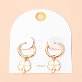 Clover Charm Drop Mini Huggie Hoop Earrings
