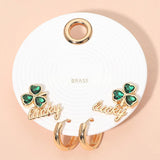 3Pairs - Clover Lucky Stud Huggie Hoop Earring Set