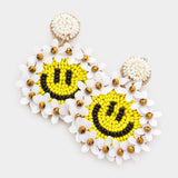 Felt Back Floral Seed Beaded Smile Dangle Earrings