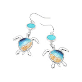 Enamel Sea Turtle Sea Glass Link Dangle Earrings