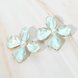 Pearl Accent Enamel Petal Flower Earrings
