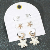 3Pairs - Pearl Metal Starfish Stud Ceramic Dangle Earring Set