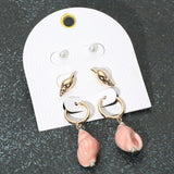 3Pairs - Pearl Metal Conch Shell Stud Ceramic Dangle Earring Set