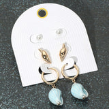 3Pairs - Pearl Metal Conch Shell Stud Ceramic Dangle Earring Set