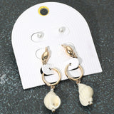 3Pairs - Pearl Metal Conch Shell Stud Ceramic Dangle Earring Set