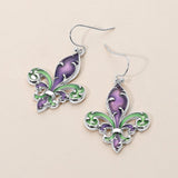 Women's Enamel Mardi Gras Fleur de Lis Dangle Earrings Crossbody Bag