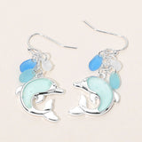Sea Glass Dolphin Drop Dangle Earrings