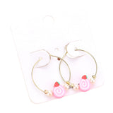 Pearl Strawberry Cake Accented Metal Hoop Earrings
