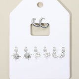 Stone Embellished North Star Crescent Moon Interchangeable Earring Set