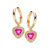 Heart Stone Dangle Huggie Hoop Earrings