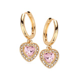 Heart Stone Dangle Huggie Hoop Earrings