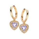 Heart Stone Dangle Huggie Hoop Earrings