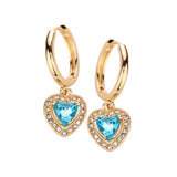 Heart Stone Dangle Huggie Hoop Earrings