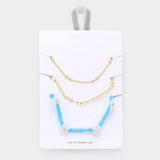 3PCS - Metal Chain Flower Accented Beaded Necklaces