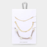 3PCS - Metal Chain Flower Accented Beaded Necklaces