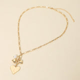 Heart Pearl Embellished Drop Charm Chain Necklace