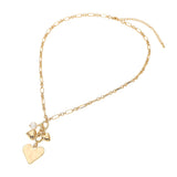 Heart Pearl Embellished Drop Charm Chain Necklace