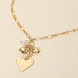 Heart Pearl Embellished Drop Charm Chain Necklace