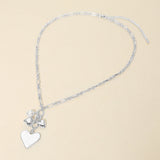 Heart Pearl Embellished Drop Charm Chain Necklace