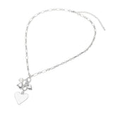 Heart Pearl Embellished Drop Charm Chain Necklace