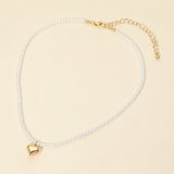 Dainty Heart Pendant Pearl Beaded Chain Necklace