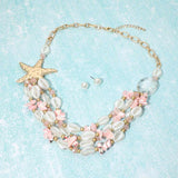 Bold Starfish Charm Pearl Shell Beaded Layered Statement Necklace