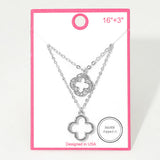 Silver Dipped Double Quatrefoil Pendant Layered Necklace