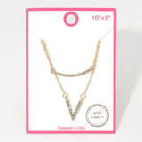 Gold Dipped Rhinestone Pave V Bar Pendant Layered Necklace