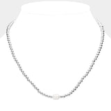 Freshwater Pearl Accented Metal Ball Necklace
