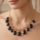 Cushion Teardrop Cluster Drop Station Necklace