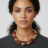 Chunky Resin Pebble Metal Ball Beaded Statement Necklace
