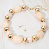 Chunky Resin Pebble Metal Ball Beaded Statement Necklace