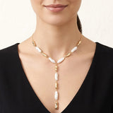 Hammered Pearl Metal Link Y Shape Necklace