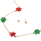 Christmas Gift Bow Charm Link Station Necklace