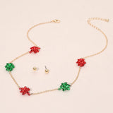 Christmas Gift Bow Charm Link Station Necklace