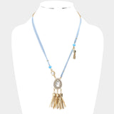 Teardrop Stone Accented Tassel Pendant Necklace
