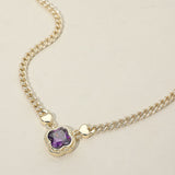 14K Gold Plated CZ Quatrefoil Pendant Pointed Chain Necklace