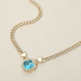 14K Gold Plated CZ Quatrefoil Pendant Pointed Chain Necklace